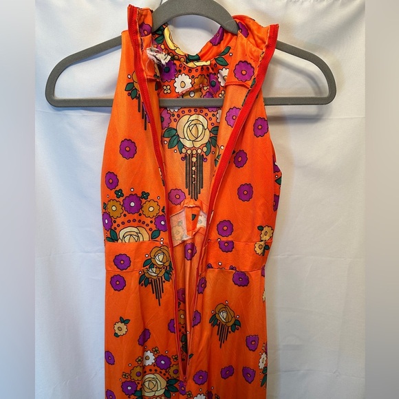 Vintage 1970s Lanz Original Dress Orange Floral Halter Dress Size XS/S Mod - Picture 7 of 9